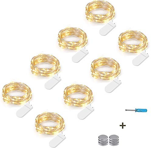 NEXVIN 3 Meter 30 LED Lichterkette Batterie Kupfer Drahtlichterkette Warmweiß, 8er Stück Micro Lichterkette Batteriebetrieben Lichter Flasche Dekoration (Kommen mit 6 Ersatzbatterien)