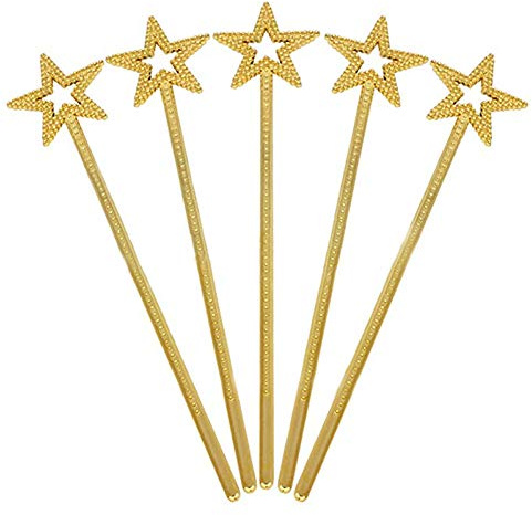 Tvoip 5PCS Girls Costume Props Star Magic Wand Angel Fairy Wands Sticks Birthday Party Wedding Halloween Cosplay Christmas 13 Inches (Gold)