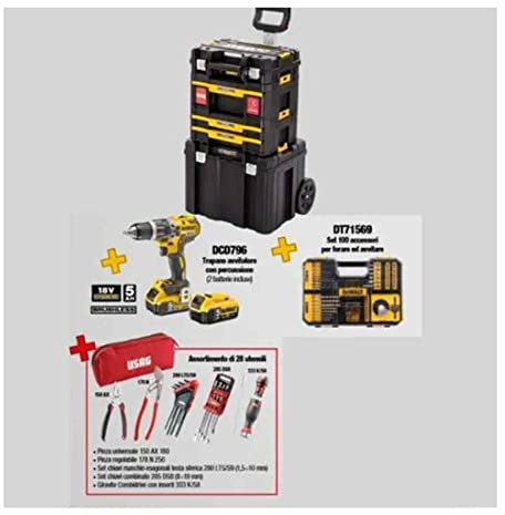 Kit trolley per manutenzione in TStak + Trapano avvitatore DCD796 + Utensili assortiti DWUSK017 DeWalt