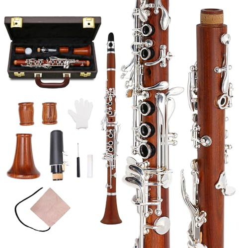 Yinfente B-Klarinette, flach, ES-Schlüssel, fortgeschrittener Anfänger, Palisanderkorpus mit 17 Griffe, versilbert, Kasten und Rohrblattinstrument und Polster Eb key