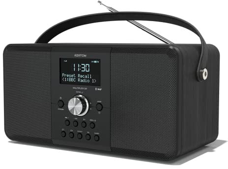 DAB/DAB+ & FM Digital Radio | Bluetooth | USB Device Charging | Rechargeable Battery | Dual Alarms & Sleep Timer | Perfect for Home, Office or Outdoors | AZATOM Multiplex D2 (Black)