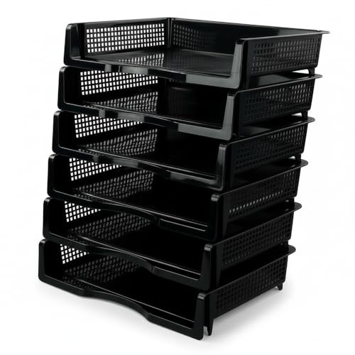 Tstorage Ablagefächer Papierablage Stapelbar A4 für Ordner/Briefe, Kunststoff, Schwarz, 6 Stück