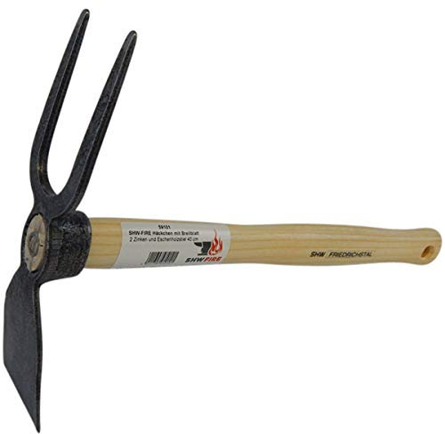 Handhacke, hochwertig geschmiedetes Breitblatt und 2 Zinken, 40 cm Kurzstiel für Gartenarbeit von SHW-FIRE