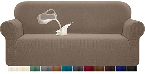 Granbest Hoch Stretch Wasserdicht Sofabezug 1 Stück Sofahusse Spandex Jacquard Elastische Couchbezug mit Anti-Rutsch-Schaumstoffe (3 Sitzer, Kamel)