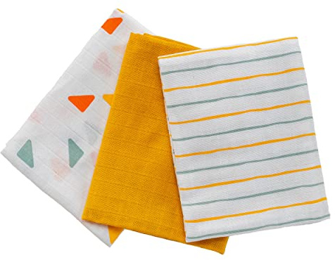 LaLoona Mullwindeln 3er Pack 70x70 cm - 3 Stück weiche Mulltücher & Spucktücher, Oeko-TEX® Standard 100 geprüfte Baby Stoffwindeln bunt aus 100% Baumwolle (Gelb)