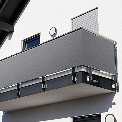 ERPENG Balkonverkleidung 0.9x4.5m UV-Schutz 100% Polyester Balkonabdeckung mit Kabelbindern,HDPE-Kunststoff für Balkongeländer, Terrasse & Garten, Grau