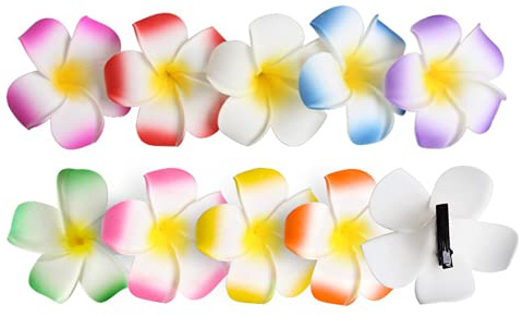 Hawaii Blumen Haarspange,Haarclip Plumeria 10 Stück Hibiskus Blume Haarspange Multicolor Schaum Haarspange für Mädchen Frauen Strand Party Hochzeit Dekoration