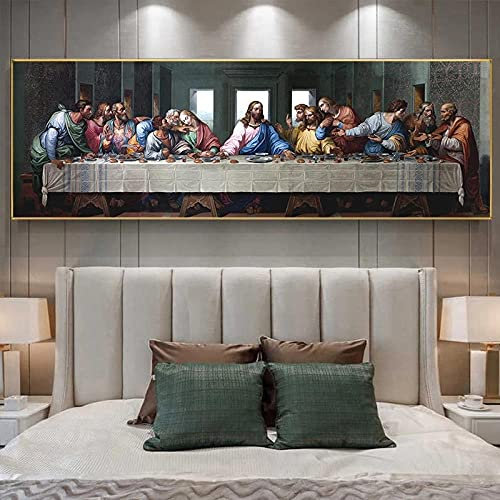 SYXBEIVK Berühmte Kunst Letztes Abendmahl von Leinwandbildern an der Wand Poster und Drucke Bilder für Wohnzimmerdekor-50x150cm (Kein Rahmen)