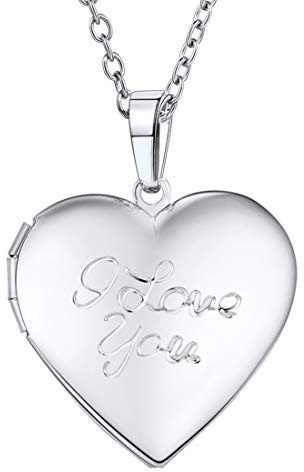 U7 Collana Donna Foto Personalizzata Pendente Medaglione Cuore I LOVE YOU Locket Ciondolo Portafoto Catena Regolabile, Placcato Platino, Regalo Perfetto con Confezione, Argento