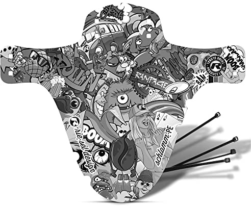 Riesel Design Schutzbleche: Modell Schlamm - PE - Lieferung mit Rilsan-Fahrradschellen, Reifen bis 2,6 Zoll - Made in Germany - Stickerbomb Eyecatcher Ultra Black