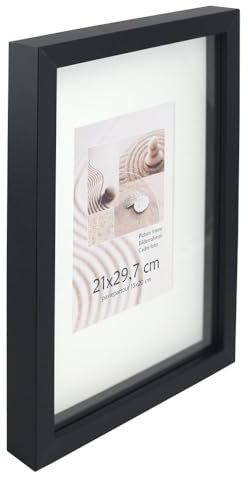 KM Foto 3D Objektrahmen Holz Bilderrahmen Shirt Trikot Rahmen Collage Wanddeko Poster S220: Farbe: Schwarz | Format: 30x40