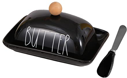 Farmhouse Beurrier en porcelaine noire avec couvercle et couteau pour comptoir