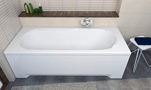 ECOLAM® Badewanne Wanne Rechteck Bona Design Acryl weiß 150x70 cm + Schürze Ablaufgarnitur Ab- und Überlauf Automatik Füße Silikon Komplett-Set