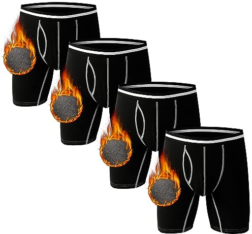 Nuofengkudu Uomo Termico Lunghe Boxer Aderenti Caldo Aperto Rigonfiamento Bulge Mutande Lunghi Elasticizzato Confort Morbidi Lounge Underwear Underpants Invernali A-4 Pack-Nero M