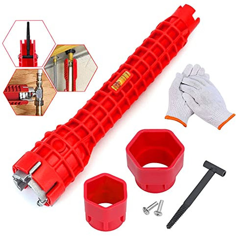 Jokresty Sink Faucet Installer Socket Wrench Kit,8 in 1 Multifunctional Faucet Wrench Tool,Basin Wrench Sink Tap Spanner for Toilet Bowl/Bathroom/Sink/Kitchen Plumbing Repair Installation Tools(Red)