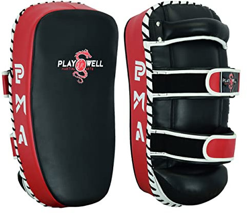 Playwell Almohadilla de piel curvada tailandesa de lujo con almohadillas de cojín, color negro y rojo, par