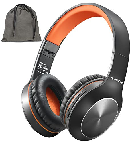 Rydohi Bluetooth Headphones Over Ear, 68H Playtime and 3 EQ Music Modes Wireless Headphones with Microphone/Deep Bass, HiFi Stereo Foldable Lightweight Headset for PC Home Travel Office (BLACK-ORANGE)