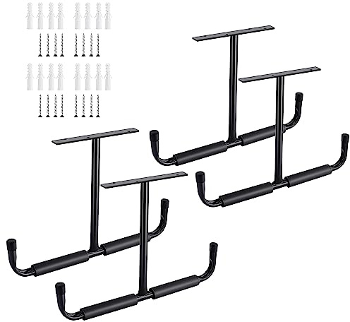 Sinoer Metall-Garagen-Deckenaufbewahrungshaken, an der Wand montierte Haken, Hochleistungs-Utility-Haken für Leiter, Fahrrad, Holz, Werkzeuge und andere sperrige Gegenstände (4er-Pack, schwarz)