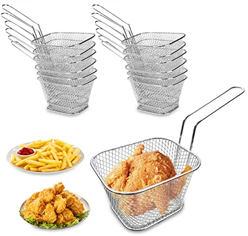 Nizirioo 12 Pièces Panier À Frites, Panier À Copeaux, Mini Paniers À Frire Argentés Paniers De Présentation De Nourriture PourFrites Avec Poignée, Pour Frites, Poulet Frit, Rondelles D'Oignon(Argenté)