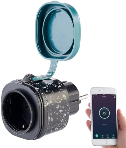 Luminea Home Control Zeitschaltuhr: Outdoor-WLAN-Steckdose mit Energiekostenmesser, App, 3.680 Watt (16 A) (Steckdose Zeitschaltuhr App, WLAN mit Strommessung, TV)