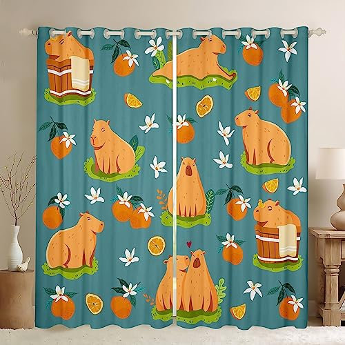 Niedliche Capybara Kinder Vorhänge Kawaii Capybara Fenster Vorhänge Geschenke für Capybara Liebhaber,Schöne Cartoon Nagetiere Tiere Schlafzimmer Vorhänge Lustige Capybara Vorhänge,2 Panels 140Bx245L