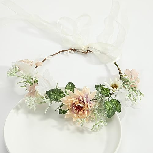 Corona de flores para el pelo, corona de flores para el cabello, diadema de flores, diademas para damas de honor, diademas florales, adorno para la cabeza, guirnalda floral, diadema de flores con
