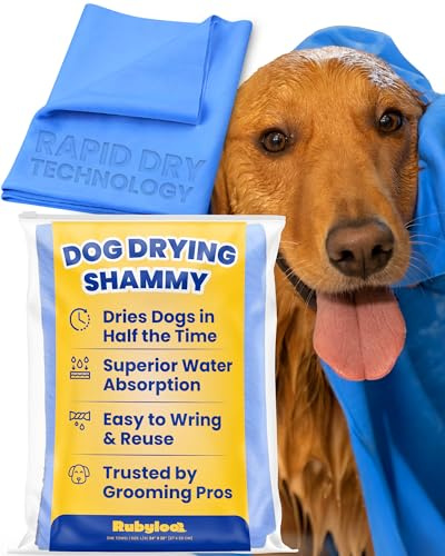rubyloo Shammy Dog Towels for Drying Dogs Large - 34 x 26 Ultra Absorbent Technology Dries Dogs 2X Faster - Easy to Wring Out & Reuse - Compact for Bath, Swim, Rain, Travel, Cooling - 1 Pack