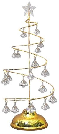 Mini Weihnachtsbaum mit Beleuchtung, Tabletop Weihnachtsbaum mit Kristall Anhänger, Klein Künstlicher Christbaum Tannenbaum aus Metall, Weihnachten Tischdeko, Weihnachtsdekoration (Gold, Medium)