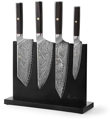 Wakoli Culinary Asia magnetischer Messerblock mit Küchenmesser Set (5-teilig) - Scharfe Messer 14–21 cm - VG10 Kern aus 67 Lagen Damaststahl - Set aus Chai Dao - Gyuto - Gemüsemesser