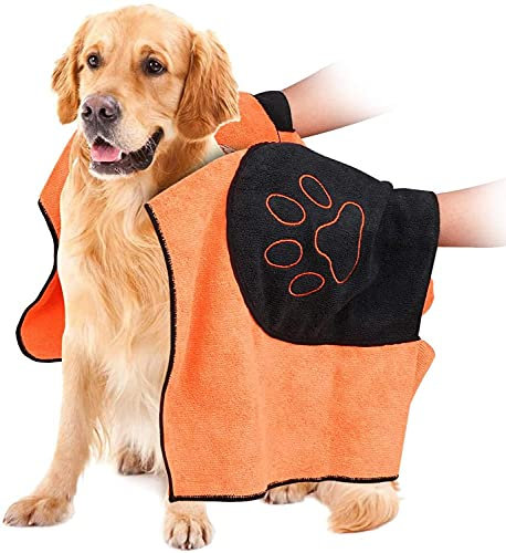ZOLULA Hundehandtuch Haustier-Trockentuch, Ultra-saugfähiges Hunde-Badetuch, Mikrofaser, 96 x 50 cm, weiches Material, Mikrofaser-Badetuch mit Pfotenabdruck (Color : Orange)
