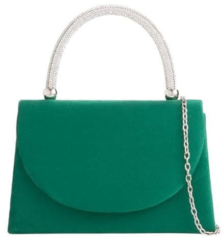 Bolso de mano de ante con asa de diamante superior para novia, graduación, boda, noche, fiesta, bolso de mano, Green, medium
