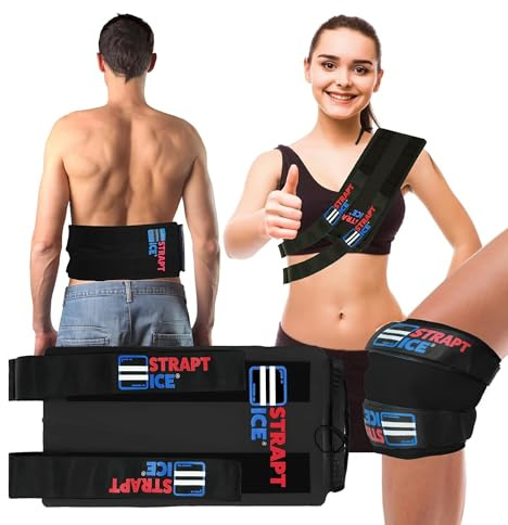 Fillable, Reusable & Wearable Ice Pack with Straps - Instant Cold Therapy Wrap for Shoulder, Knee, Elbow & Back Pain Relief - Ice Packs for Injuries, Inflammation & Recovery - 7.5 x 18 (Black)