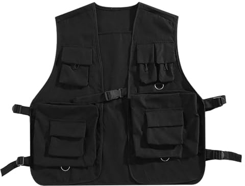Rockible Multi-Pocket Gilet Summer Fishing Vest - Cargo Vest Gilet Outerwear for Men & Women, Black, M