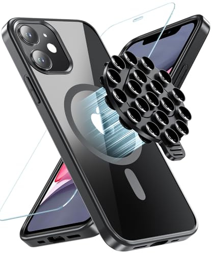 OWKEY for iPhone 11 Case, with Detachable Suction Cup Phone Mount, Black | With Suction Stand, Compatible with MagSafe, Anti-Yellowing Shockproof Protective Magnetic Phone Case for iPhone 11