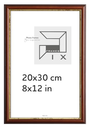 Pix FRAMES Bilderrahmen Holz 20x30cm – Massivholz Fotorahmen | mit Acrylglas – Klassischer Holzrahmen für Fotos Braun und Gold – Elegantes Deko-Element für stilvolle Wohnräume