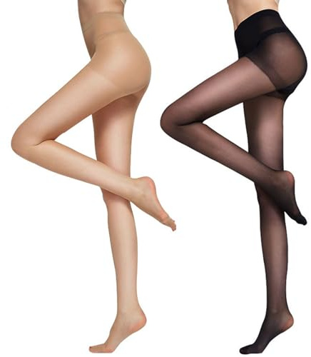 DRESHOW 2 Paires Femmes Transparent Haut Taille Collants 20D Collants avec Contrôle Haut et Renforcé Orteils