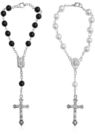 YSDYY 2 Pieces Rosary Chain, Truck Accessories Interior, Car Decoration Pendant, Cross Rosary Bracelet, Car Interior Pendant, Car Accessories