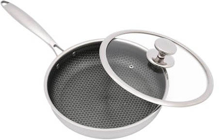 KAPIPALA Bratpfanne mit Deckel Antihaft-Bratpfanne Bratpfanne 28cm mit Glasdeckel Edelstahl Wok Pfanne Hybrid Antihaftbeschichtung Pfanne Braten Universalpfannen für Alle Herdarten
