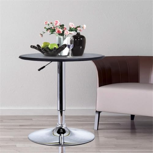 Adjustable Height Swivel Bar Table - Modern Round Black PVC & Chrome Steel Pub Bistro Dining Table - Gas Lift Counter Height Table for Kitchen, Dining Room, Home Bar