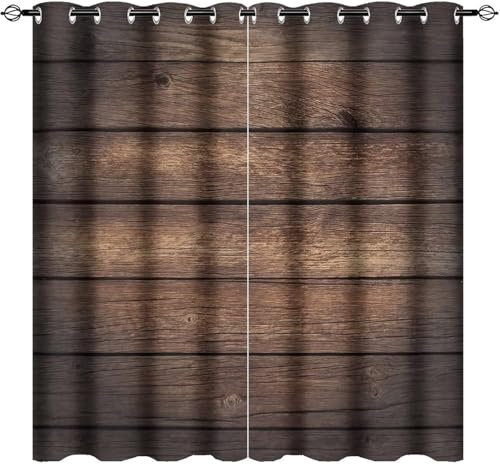 Kinder Verdunkelungsvorhänge Retro-Holztür 3D Polyester Ösen Vorhang, Für Wohnzimmer Schlafzimmer Kinderzimmer Junge Mädchen Zimmer Blickdicht Schallschutzvorhänge 2Er Set 220 (B) X 215 9426351787239