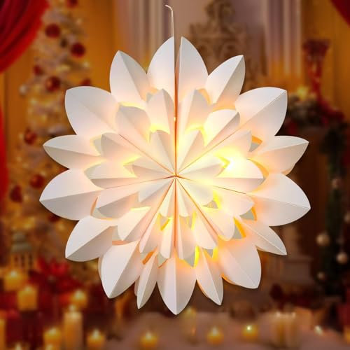 LED Papierstern Beleuchtet zum Aufhängen mit Beleuchtung,Weihnachtsdeko Innen Aussen Fenster,Weihnachtsstern Beleuchtet,3D Papiersterne Weihnachtsbeleuchtung Lichterkette für Weihnachten Deko (A38cm)