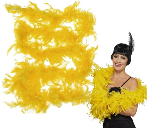 Federboa, 2 Meter Lange Federboa Für Frauen Zum Basteln, Flauschige Federboa Federschal Kostüm Federn Kostüm Schal, DI Y-Kostümzubehör Für Mädchen Weihnachten Karneval Tanzen Hochzeitsfeier - Gelb