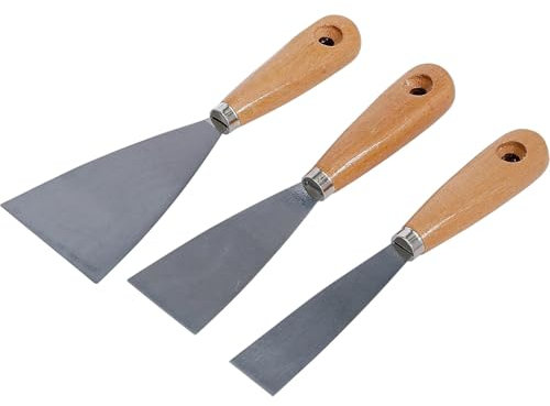 Set 3 Spatole in Acciaio Inox con Manico in Legno – 25mm, 45mm, 70mm – Spatole per Stucco, Raschietto per Carta da Parati, Intonaco, Bricolage e Lavori di Finitura 2385944