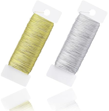 Basteldraht Dünn, 2 Rollen Draht zum Basteln, DIY Schmuckdraht, Blumendraht Draht,100m Premium Bindedraht, für Schmuckherstellung Blumenstrauß Stängelwickel(Gold+Silber)