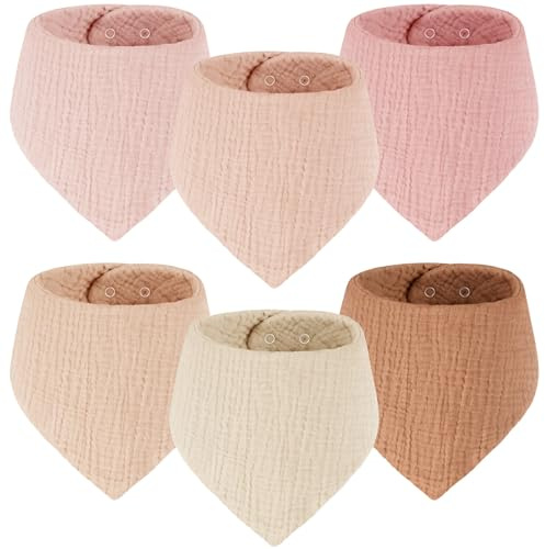 Yukkidds Lätzchen Baby Musselin Dreieckstuch Sabberlätzchen Halstuch | 6er Pack Baby Lätzchen aus 100% Baumwolle, Saugfähig & weich, Verstellbare Druckknöpfe, für Jungen & Mädchen, Rosa & Khaki