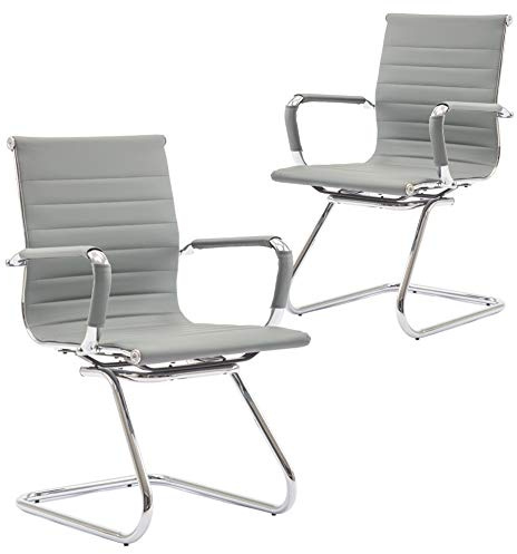 Ya-Home Meeting Office Chairs Modern Leather Conference Room Chairs Guest Chairs for Meeting/Conference Room, 2pcs, Gray