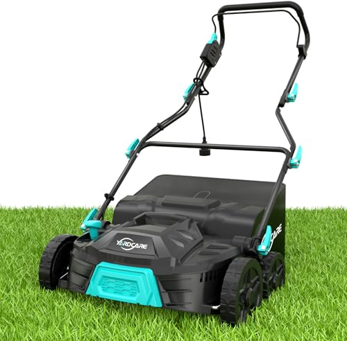 YARDCARE 15Amp Lawn Dethatcher with 5-Position Depth Adjustment, 16-Inch 2-in-1 Dethatcher & Scarifier, 12-Gallon Collection Bag, Foldable Design for Easy Storage, Ideal for Lawn Care