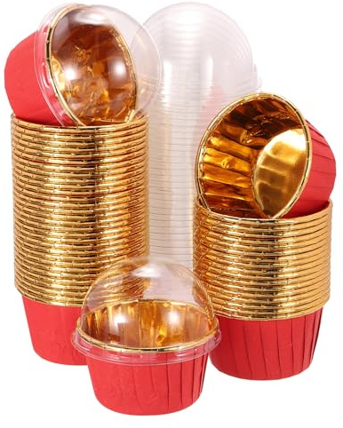 sourcing map 50 pirottini per cupcake su un lato in alluminio con coperchi, per muffin, cupcake, per matrimoni, feste di compleanno, colore rosso (rotonde)
