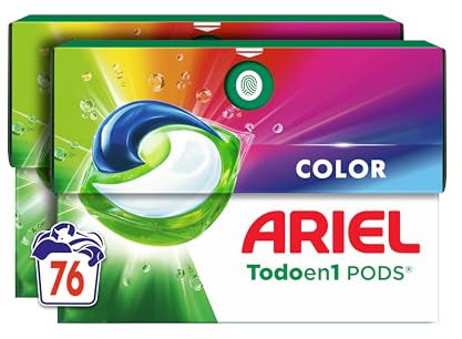 ARIEL PODS Todo en 1 Detergente Lavadora Liquido 76 Capsulas/Pastillas, Jabon Extra Cuidado del Color, Mas Color y Brillo, Limpieza Profunda, El embalaje puede variar