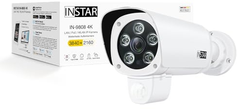 INSTAR IN-9808 4K Überwachungskamera Außen weiß, LAN/WLAN/PoE, HomeKit Secure Video, AI-Personenerkennung, IR-Nachtsicht, Mikrofon, Audio, PIR, RTSP, WPA3, MQTT, NDAA/TAA